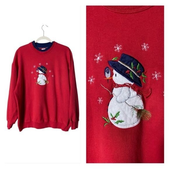 Vintage 1990s Fruit of the Loom Snowman Sweatshirt Size XL Christmas Holiday - Picture 1 of 7